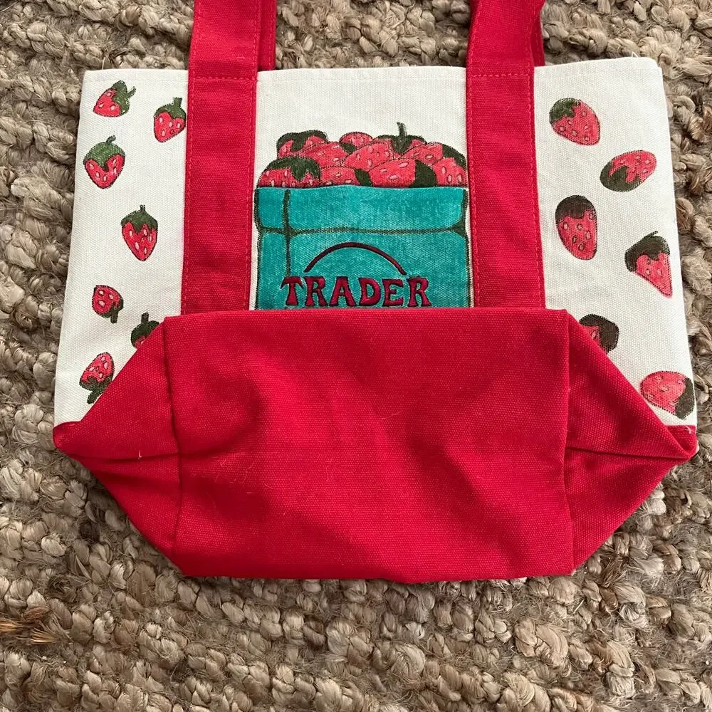 Trader Joe's Mini Canvas Tote Hand Painted Strawberry Coffee Mug Hearts Custom